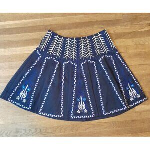 Alya Francesca Medium High Waist Pleated Embroidered Blue White Circle Skirt